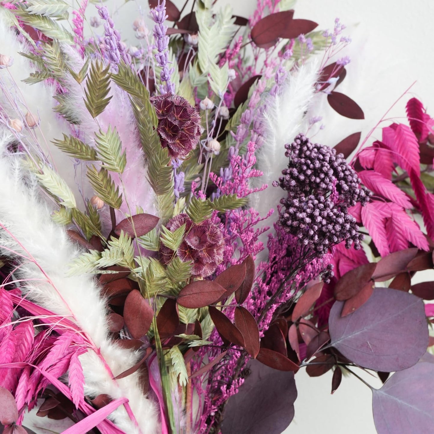 Blush Pink & Burgundy Dried Flower Bouquet, Cream Pampas Grass with Sage Green & Eucalyptus, Boho Dried Flowers for Wedding, Home Décor