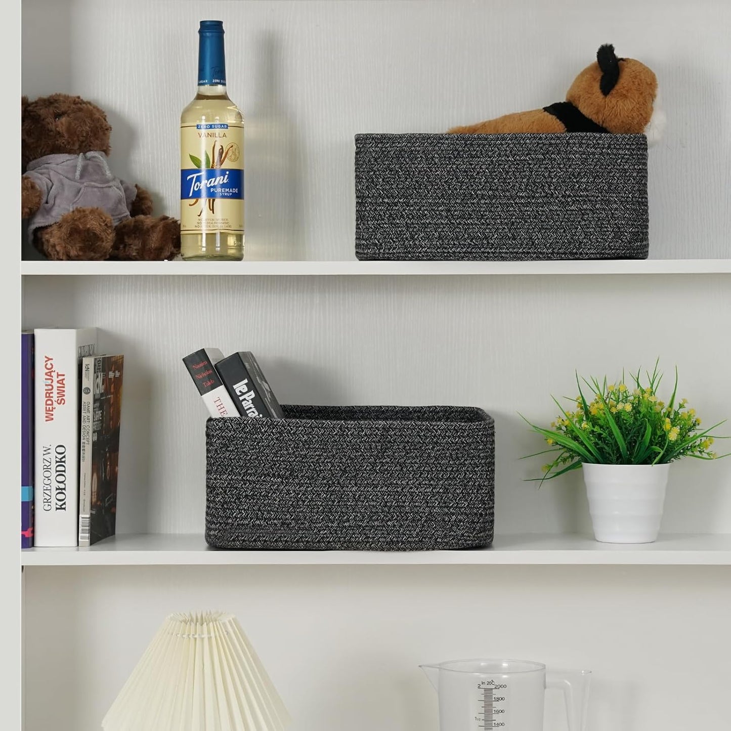 3-Pack Small Storage Baskets for Organizing | Woven Shelf Toy Basket | Rope Baskets for Gifts Empty | Closet Organizer Bins with Handles | Cube Decorative Box | 11.8×7.8×5.1” | Mixed brown