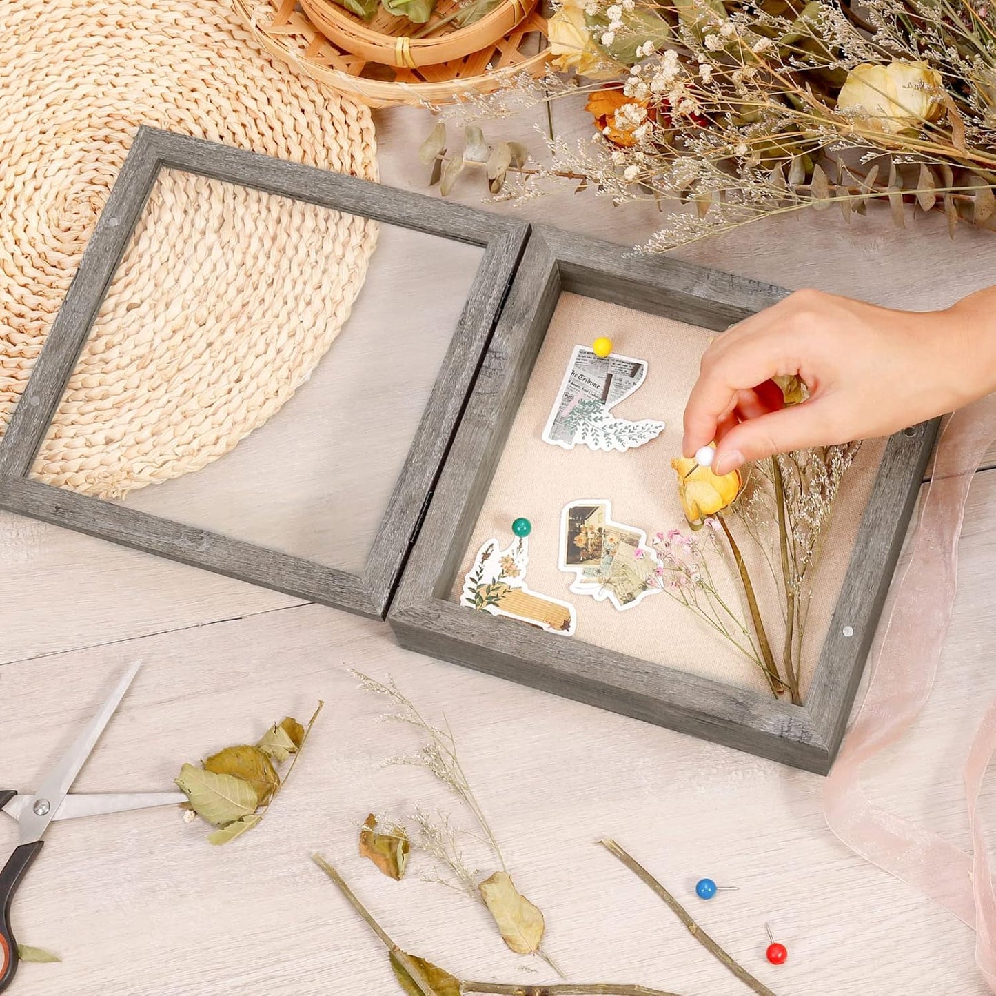 Califortree 8x10 Shadow Box Frame with Linen Back - Sturdy Rustic Memory Display Case of Flower, Pictures, Medals and More, White