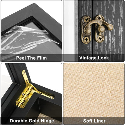 GraduatePro Shadow Box Frame 11x14 Display Case with Linen Back, Real Glass Window Door with Hinge, Picture Frame Wedding Bouquet Memorabilia Medals Photos Memory Box for Keepsakes, Carbonized Black