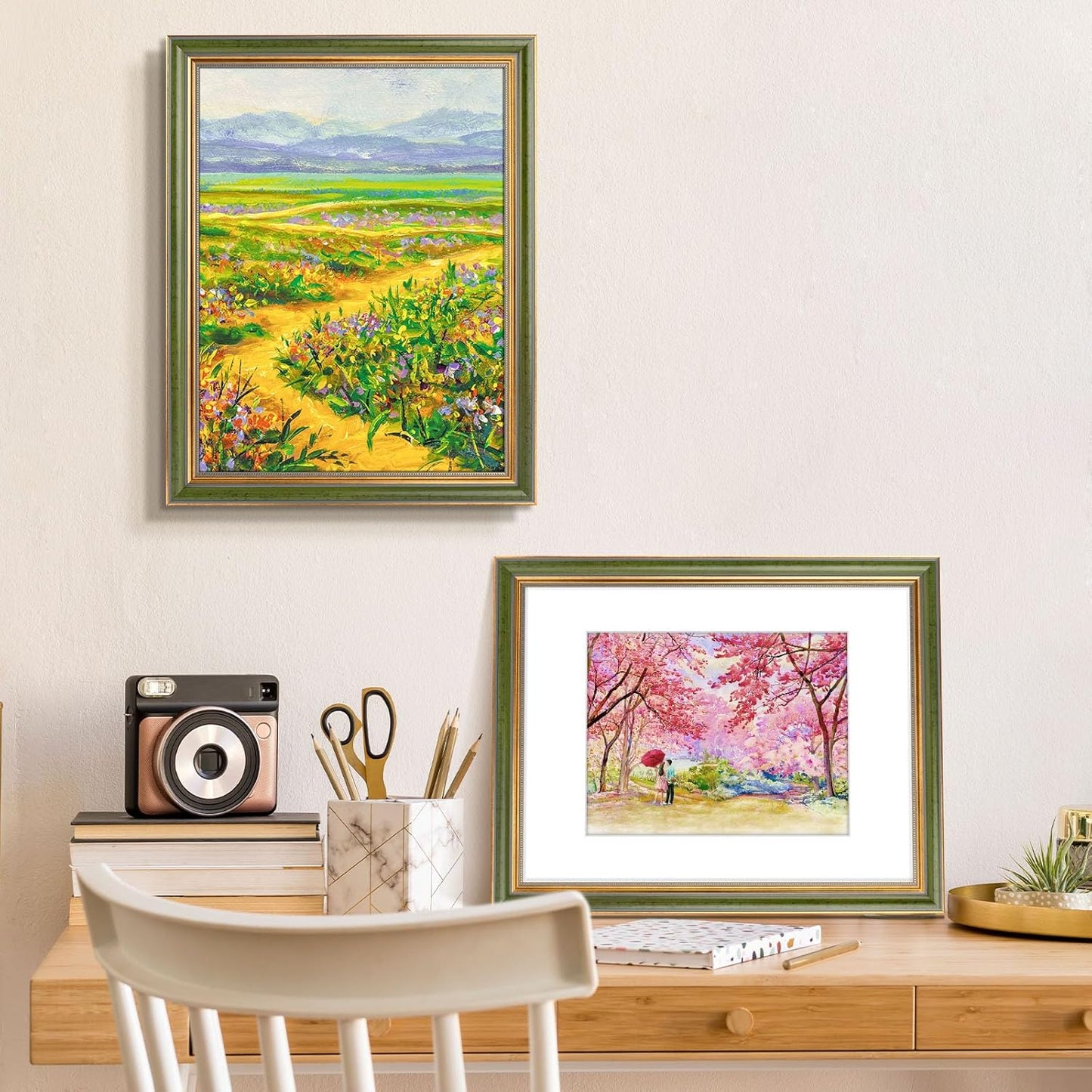 Golden State Art,11x14 Ornate Picture Frame for 8x10 Photo with Mat or 11 x 14 Prints without Mat,Real Glass Wall Display(Color:Green Gold)