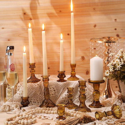 Mumufy 10 Pcs Glass Crystal Taper Candle Holders Clear Glass Candlestick Holder Fit 0.8 Inch Candles Crystal Decorative Candle Stand Centerpiece Table Wedding Dining Party (Classic,Clear)