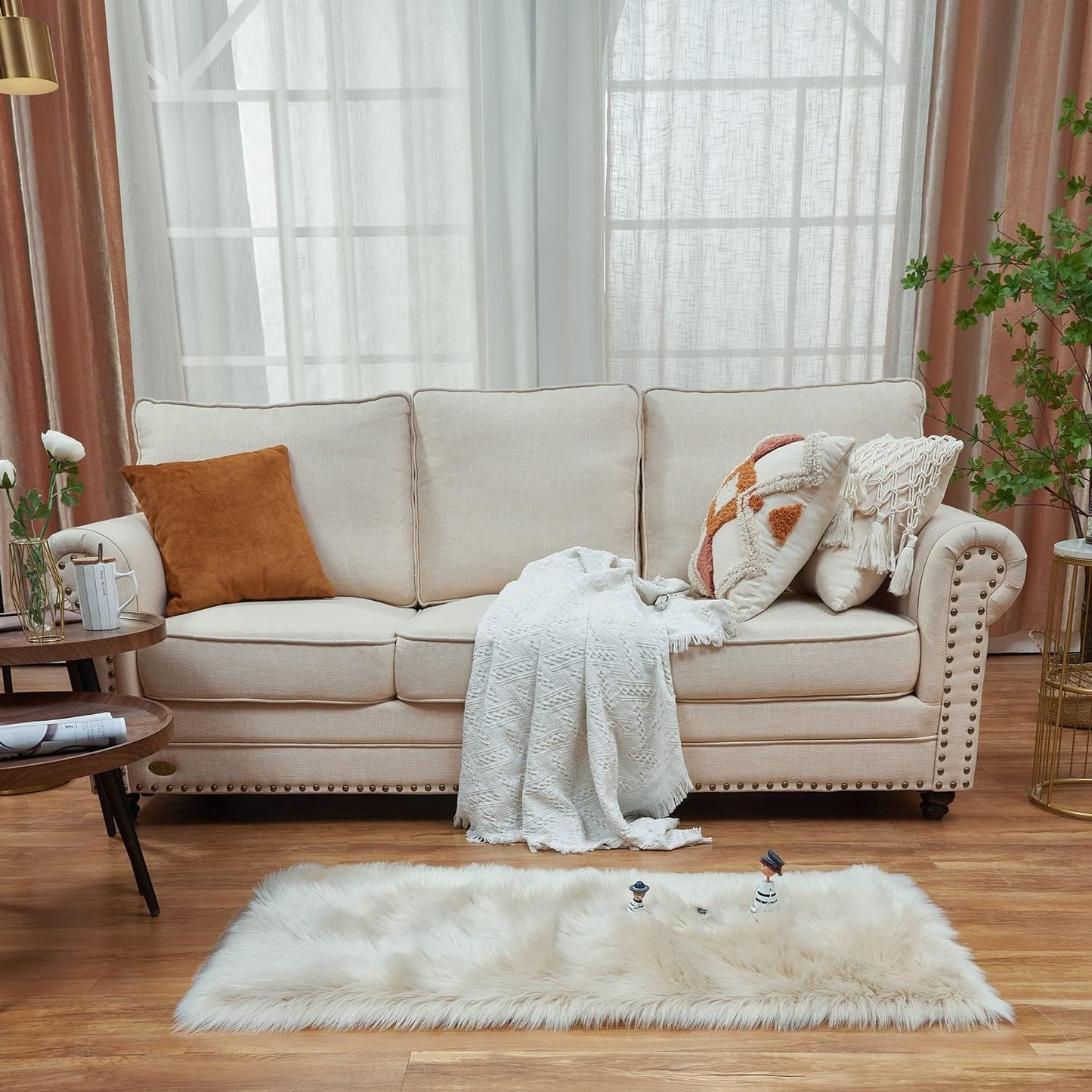 EasyJoy Ultra Soft Fluffy/Fuzzy Shaggy Area Rug Faux Fur Chair Cover Seat Pad for Bedroom Floor Sofa Living Room (2 x 6 ft Sheepskin, Beige)