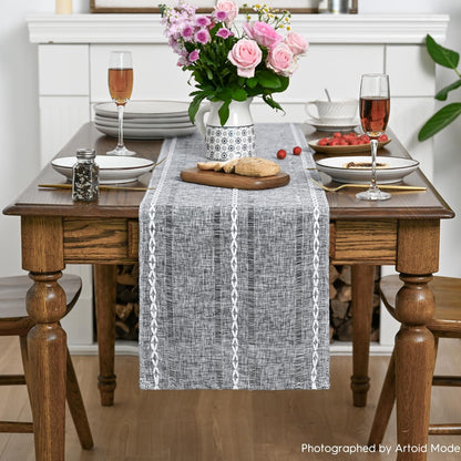 Artoid Mode Beige Rustic Cotton Linen Table Runner, Seasonal Embroidered Hollow Kitchen Dining Table Decoration for Home Party Decor 13x72 Inch