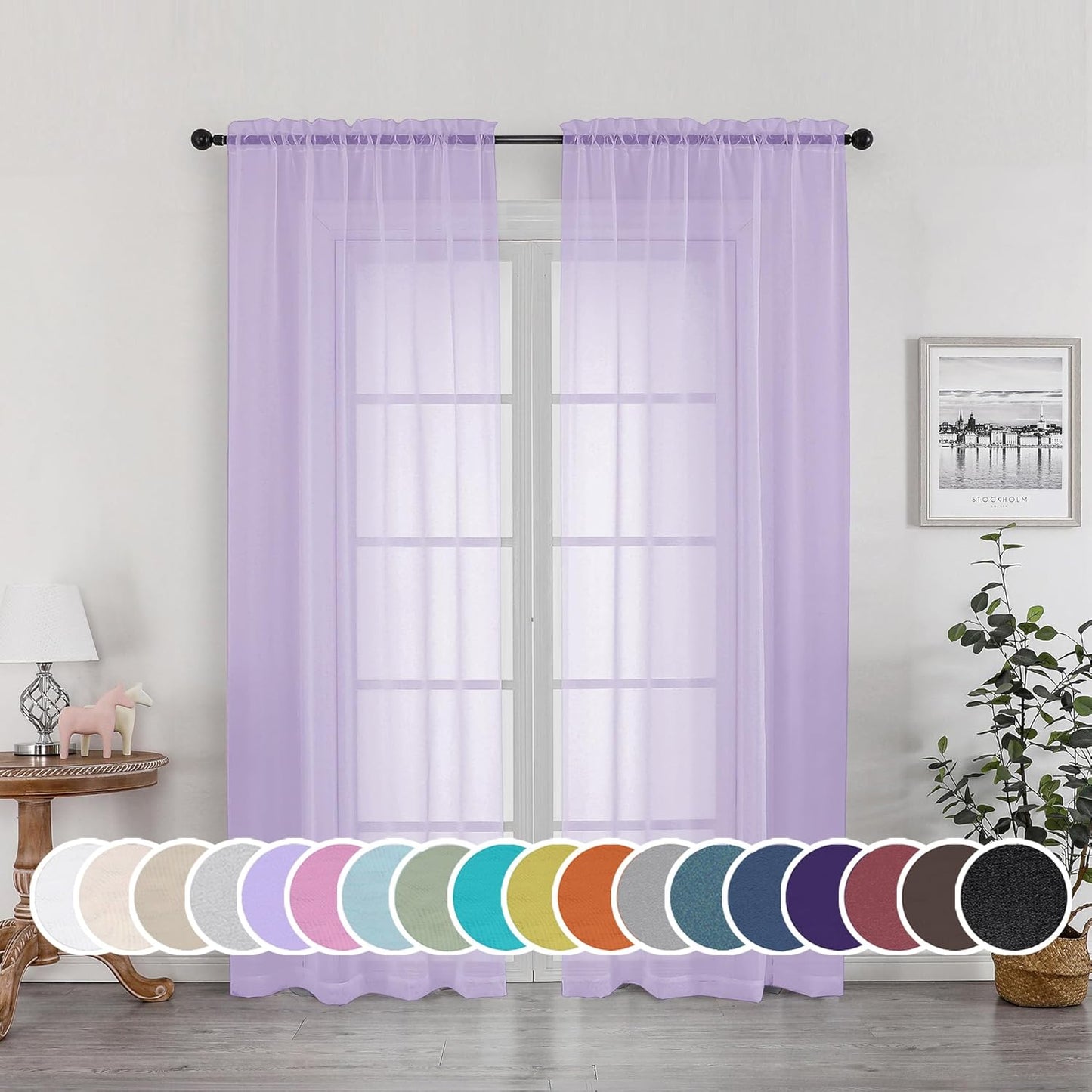 OWENIE Sheer Curtains 84 inches Long 2 Panels Set for Living Room/Bedroom, Rod Pocket Voile Sheer Panel Drapes, White, 2pcs, Each 42" W x 84" L - Colors A