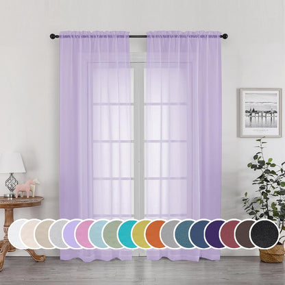 OWENIE Sheer Curtains 84 inches Long 2 Panels Set for Living Room/Bedroom, Rod Pocket Voile Sheer Panel Drapes, White, 2pcs, Each 42" W x 84" L - Colors A