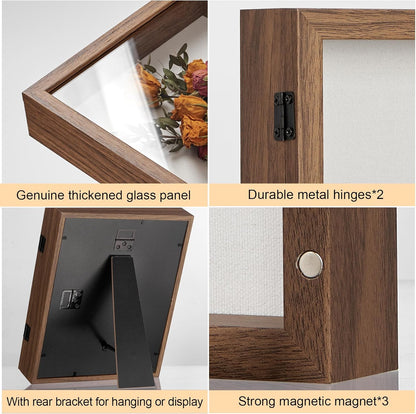 8x10 Deep Shadow Box Picture Frame Display Case with Linen Back and Stand,Real Glass Black Shadow Memory Box Frame 8x10 for Flower Baby Pet Wedding Photo Art Craft Memorial Wall Decor Gift
