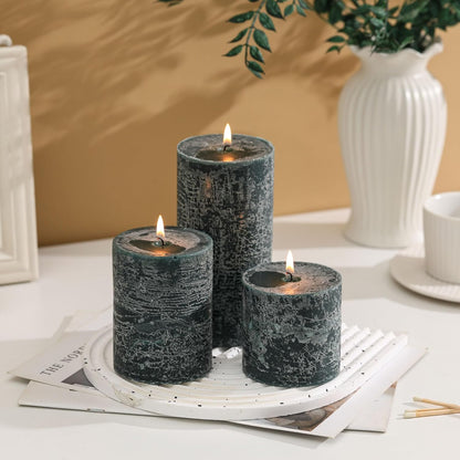 3x6 Inch Sage Green Pillar Candles Set of 3 - Unscented Spring, Long Clean Burning, Large Smokeless Dripless for Home Decor, Dinner Table, Bathroom, Rustic Decor