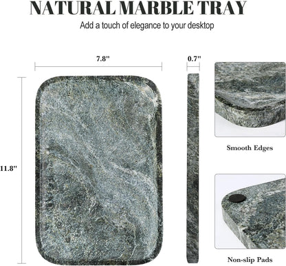 Koville Romano Travertine Tray, 12"x8" Natural Stone Vanity Tray for Countertop Bathroom Kitchen Dresser, Decorative Marble Catchall Trays for Perfume Jewelry, Rectangular Serving Tray(Beige)