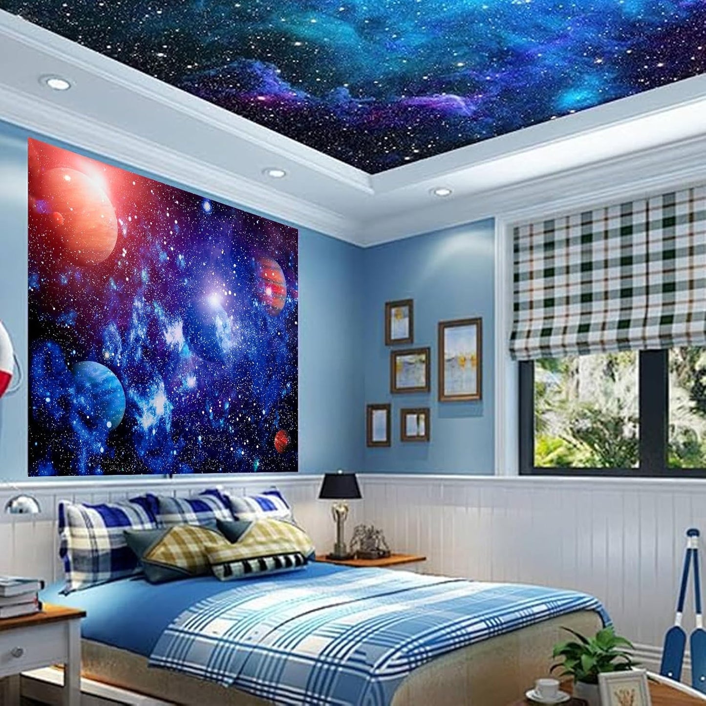 Apdidl Forest Galaxy Starry Tapestry for Bedroom Ceiling, Blue Space Night Starry Sky Moon Stars Tapestry Aesthetic, Tree Forest Milky Way Backdrop Wall Hanging for Dorm Living Room Decor (51" X 60")