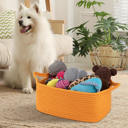 OIAHOMY Woven Basket, Gift Basket Empty with Gift Bags and Ribbons, Rope Baskets for Baby Showers, Storage Baskets with Handles for Nursery, Pet Toy Organizer - White