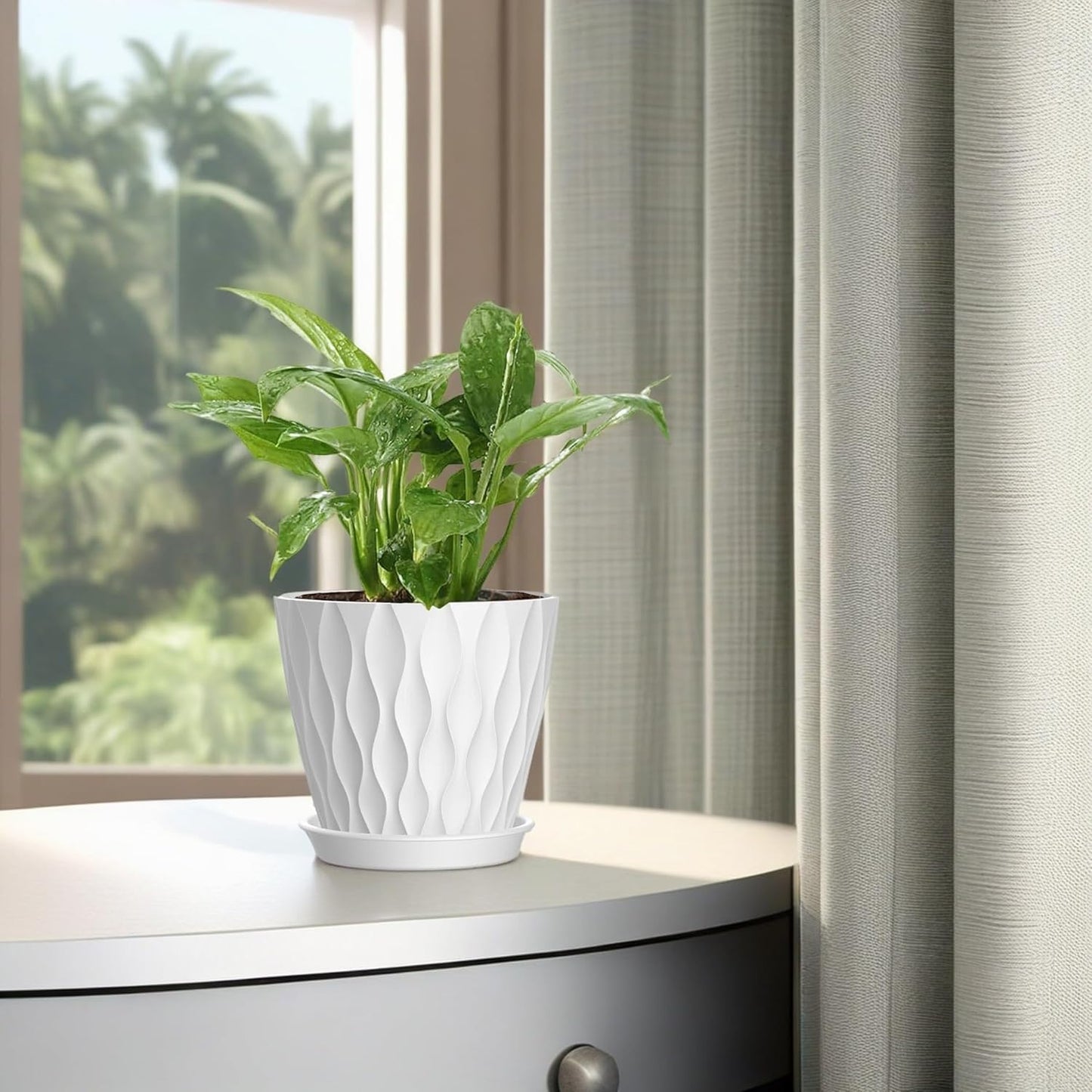 4 Inch Plant Pots, 6 Pack Indoor Flower Pots, Planters with Drainage Holes and Trays for Orchids, Violets, Succulents, Herbs, and Other Plants,Corolful