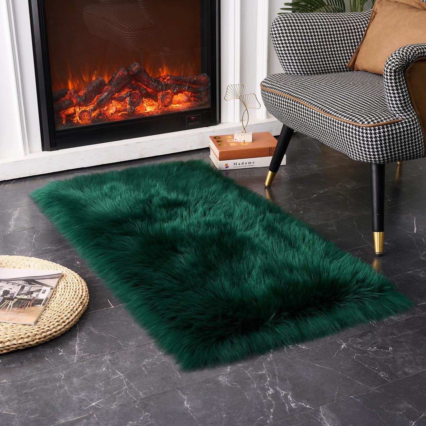 EasyJoy Ultra Soft Fluffy/Fuzzy Shaggy Area Rug Faux Fur Chair Cover Seat Pad for Bedroom Floor Sofa Living Room (2 x 6 ft Sheepskin, Beige)