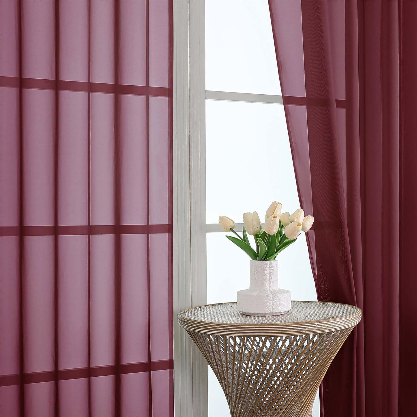 OWENIE Sheer Curtains 84 inches Long 2 Panels Set for Living Room/Bedroom, Rod Pocket Voile Sheer Panel Drapes, White, 2pcs, Each 42" W x 84" L - Colors A