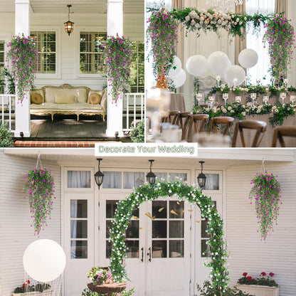 RECUTMS Artificial Hanging Plants Fake Hanging Plant Faux Eucalyptus Leaf Greenery Vine Outdoor UV Resistant Plastic Plants Home Garden Wedding Party Indoor Outdoor Decorations(White)
