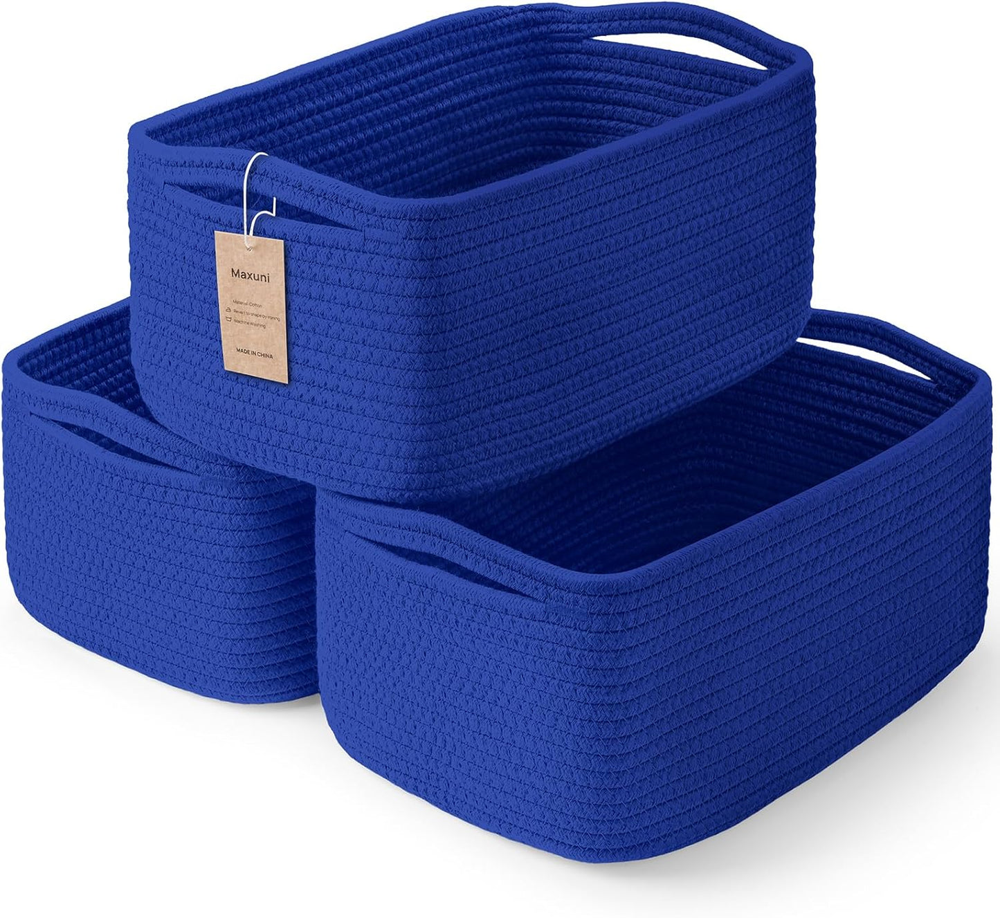 3-Pack Small Storage Baskets for Organizing | Woven Shelf Toy Basket | Rope Baskets for Gifts Empty | Closet Organizer Bins with Handles | Cube Decorative Box | 11.8×7.8×5.1” | Mixed brown