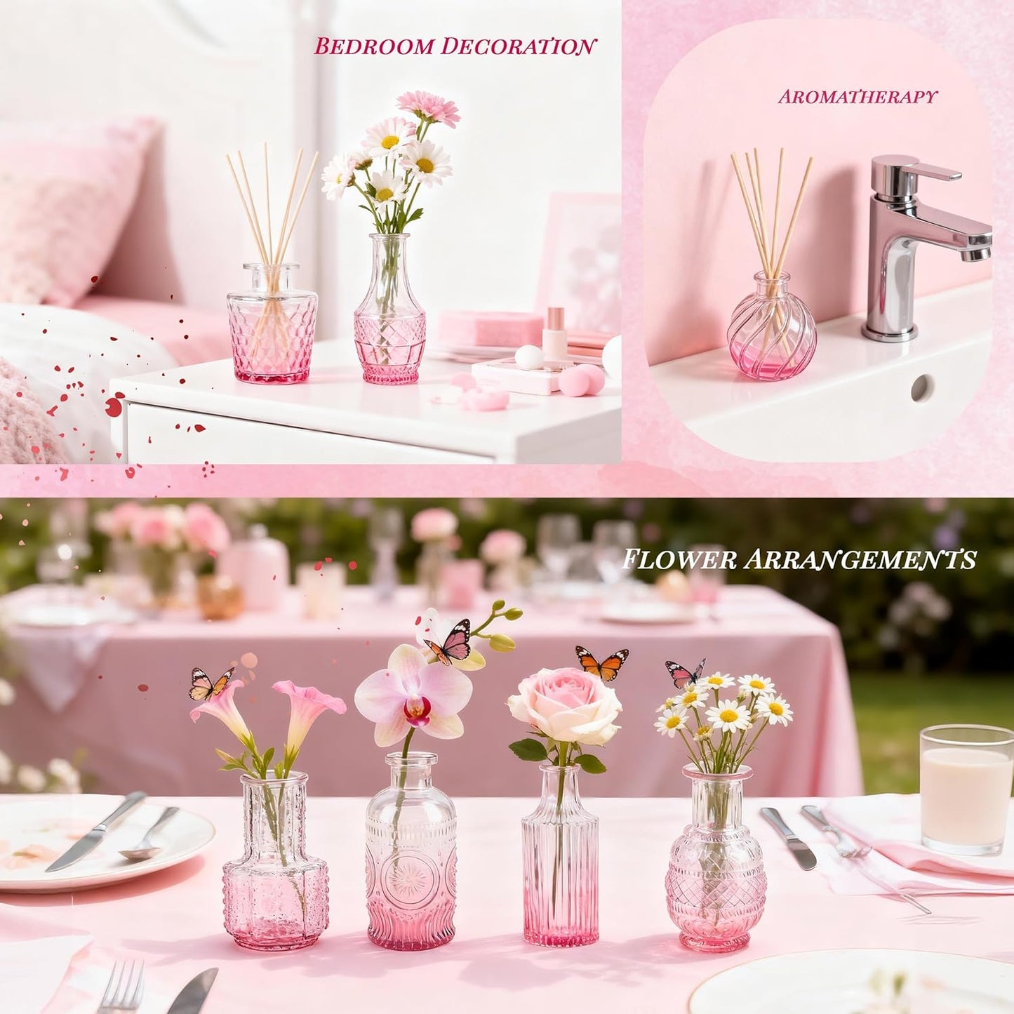 Der Rose Glass Bud Vases Set of 32 Small Clear Flower Vases for Rustic Wedding Centerpieces Table Decorations and Home Office Decor(Clear)