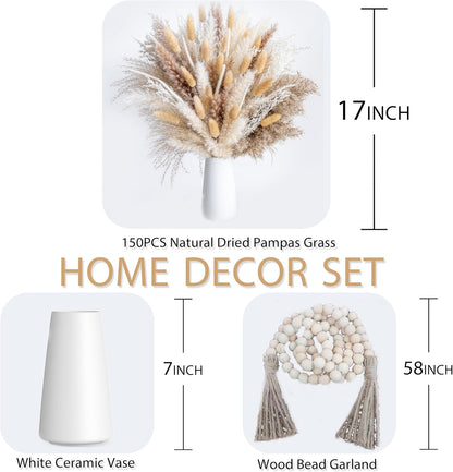 96PCS Natural Dried Pampas Grass Boho Home Decor Bouquet Phragmites Dried Flowers Bouquet for Wedding Floral Arrangements Living Room Decorations (96PCS)