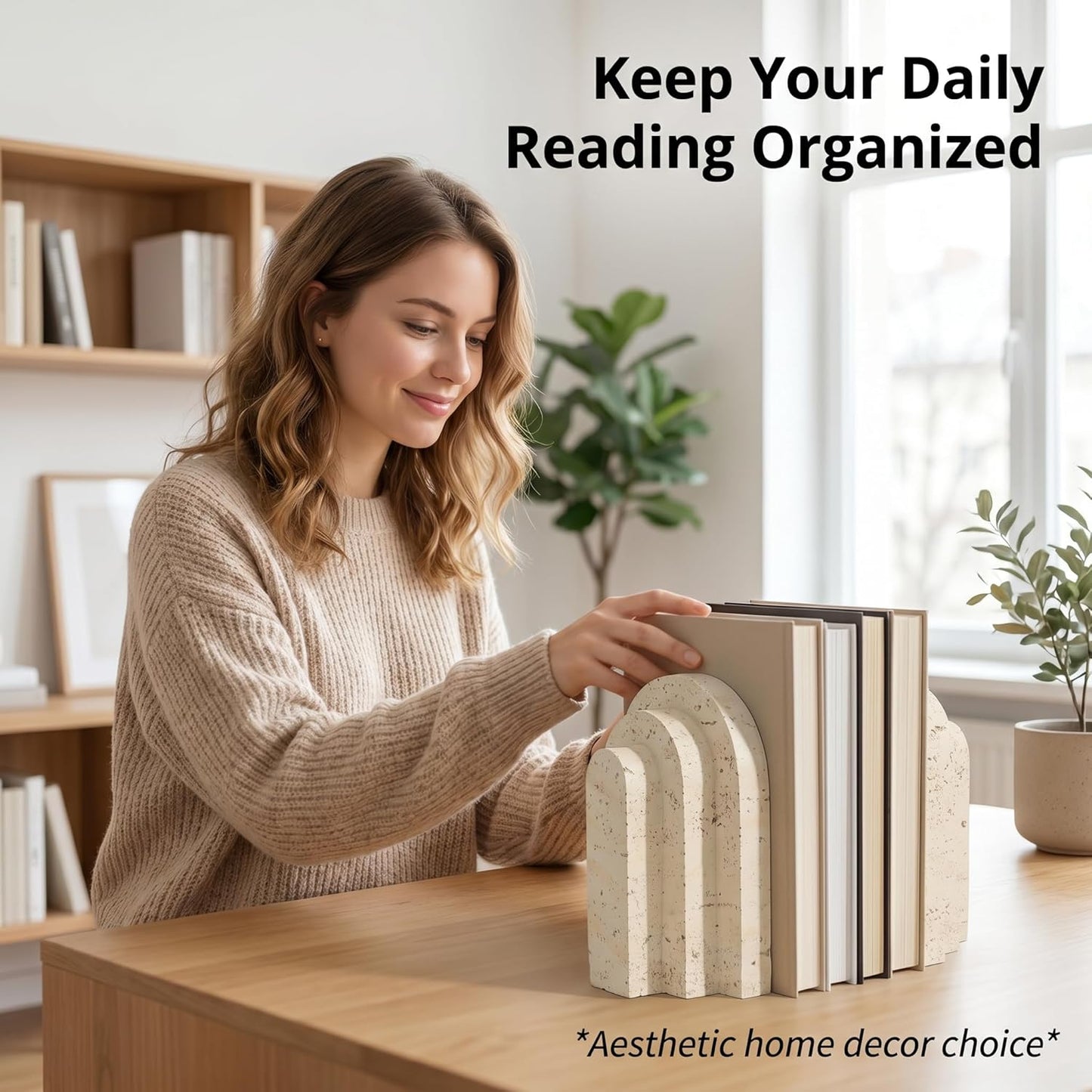 Book Ends for Heavy Books, Decorative Bookends for Shelves, Durable Book Holder & Shelf Decor, Non-Slip Book Stopper, Office Bookshelf Organizer (Set of 2)