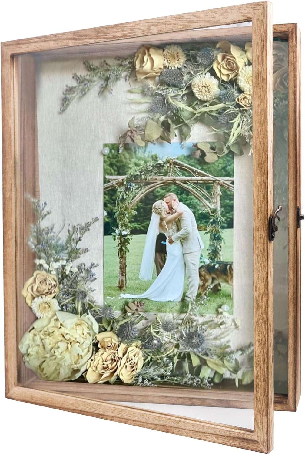 GraduatePro Shadow Box Frame 11x14 Display Case with Linen Back, Real Glass Window Door with Hinge, Picture Frame Wedding Bouquet Memorabilia Medals Photos Memory Box for Keepsakes, Carbonized Black