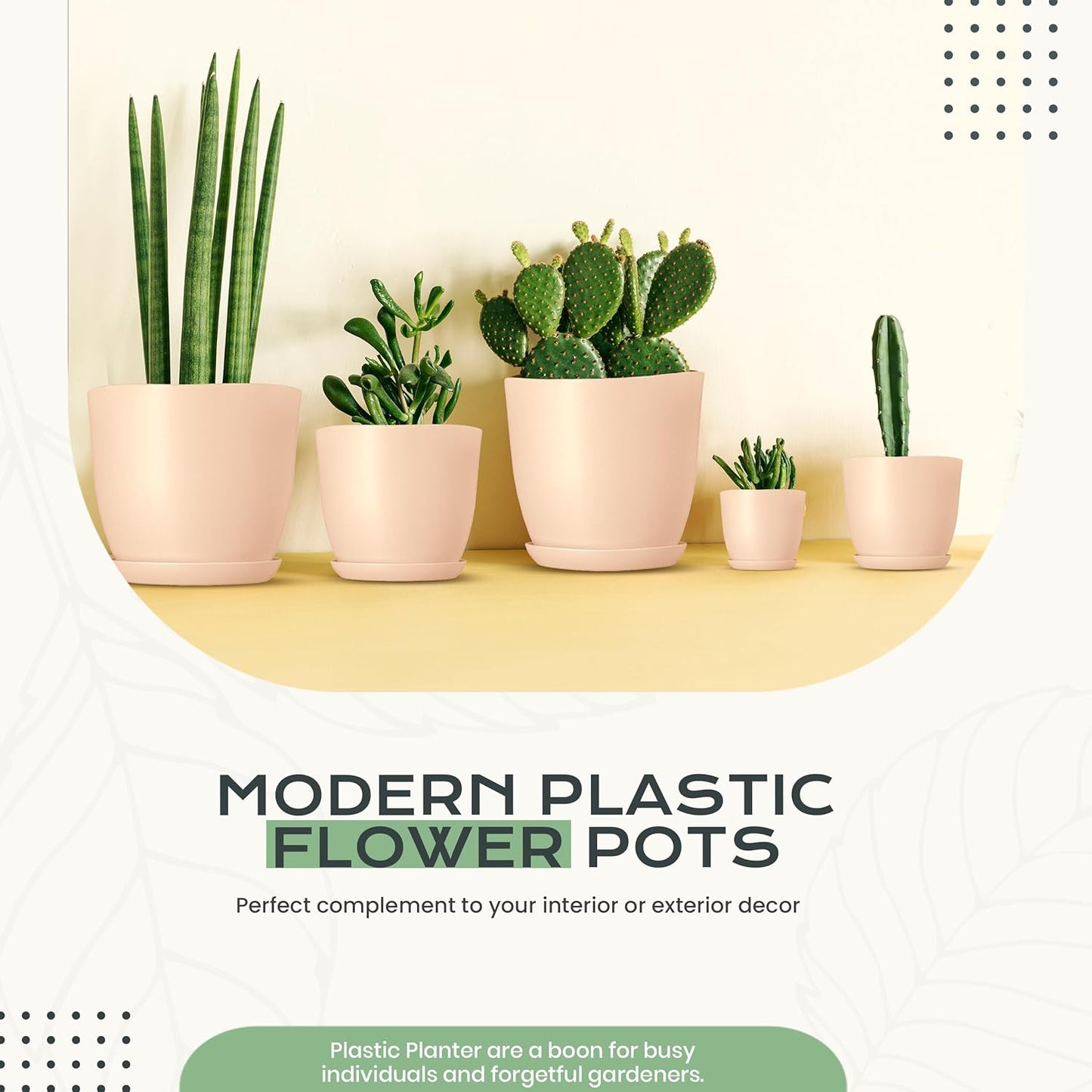 Utopia Home Plant Pots Indoor with Drainage Holes – Set of 5 White Plastic Flower Pots (7/6.6/6/5.3/4.8 Inch) – Modern Planters for Indoor Plants, Room & Office Décor, Great Stocking Stuffers