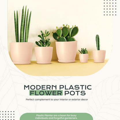Utopia Home Plant Pots Indoor with Drainage Holes – Set of 5 White Plastic Flower Pots (7/6.6/6/5.3/4.8 Inch) – Modern Planters for Indoor Plants, Room & Office Décor, Great Stocking Stuffers