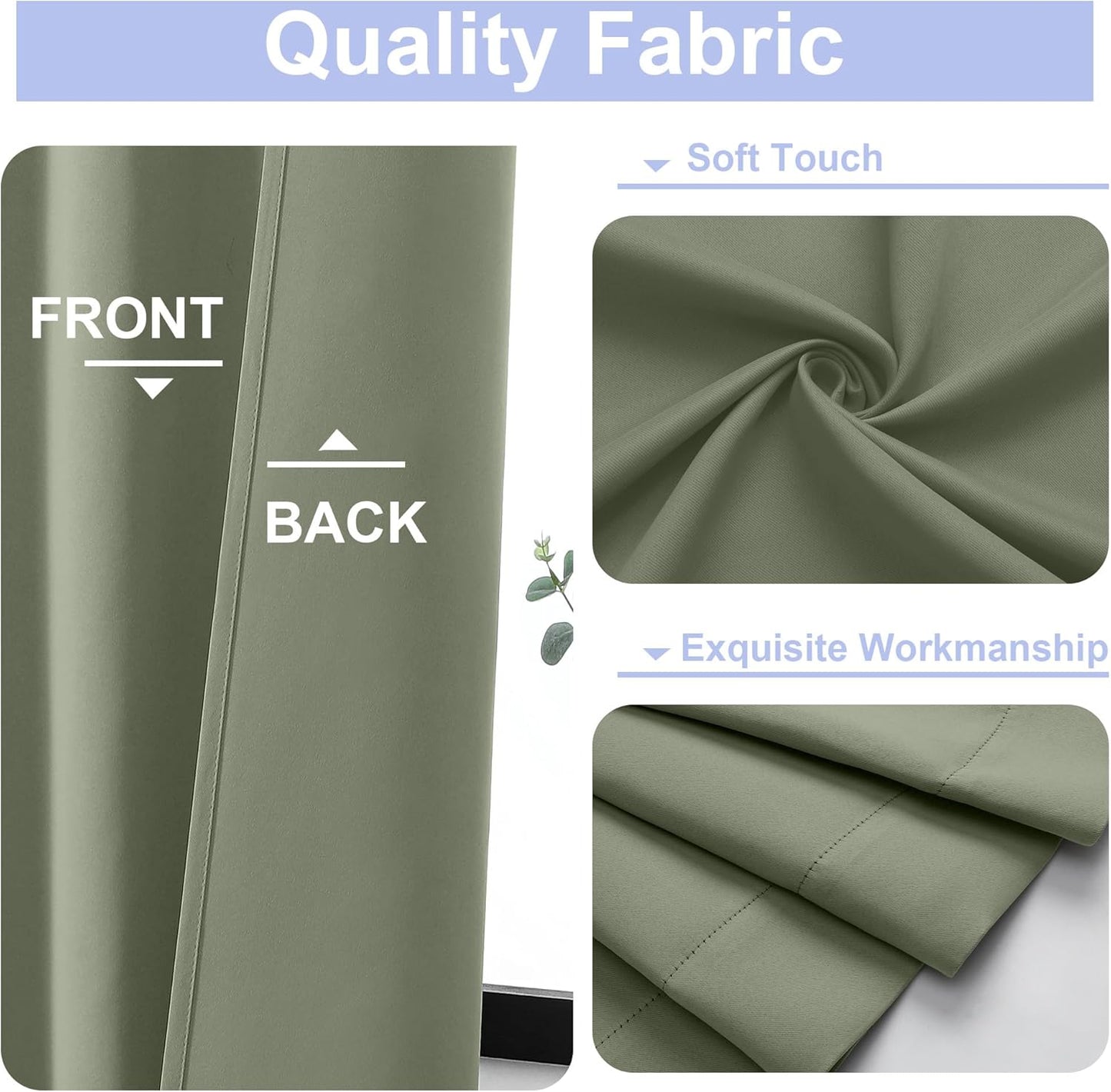 Simplebrand Ava Sage Green Blackout Curtains for Bedroom 63 Inch Length 2 Panels Set, Solid Thermal Insulated Energy Saving Rod Pocket Window Treatment Curtains Blackout Drapes, W40 x L63 Inch, Sage - Colors A