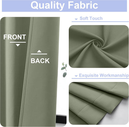 Simplebrand Ava Sage Green Blackout Curtains for Bedroom 63 Inch Length 2 Panels Set, Solid Thermal Insulated Energy Saving Rod Pocket Window Treatment Curtains Blackout Drapes, W40 x L63 Inch, Sage - Colors A