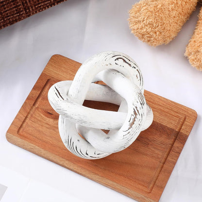 Yalikop 3 Link Wood Knot Decor Rustic Home Décor Accents Hand Carved Coffee Table Decoration, Boho Chain Link Decoration, Modern Shelf, Rustic Objects for Home Living Room Bedroom(White)