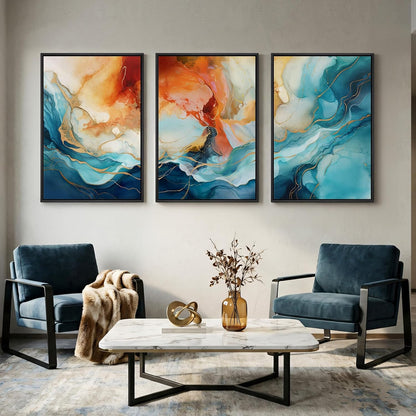 Large Framed Abstract Nature Landscape Wall Art for Living Room, Set of 3 Modern Canvas Prints Paintings Artwork for Walls, Green Lake Pictures for Hallway, Dining Room, Office Wall Decor 24x36 Inch