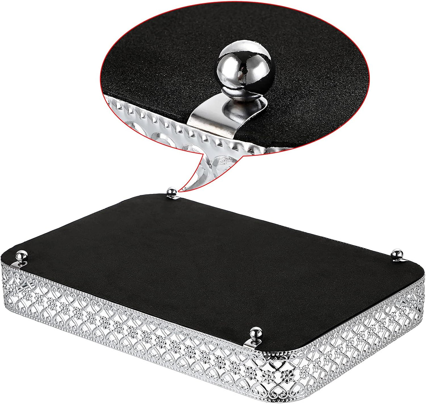 ELLDOO Perfume & Makeup Vanity Tray - Hollow-Carved Jewelry Storage, Glass & Metal Trinket Organizer for Dresser & Bathroom Countertop, Gold, Medium Size
