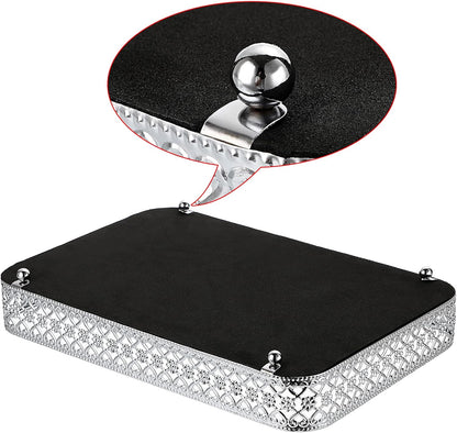ELLDOO Perfume & Makeup Vanity Tray - Hollow-Carved Jewelry Storage, Glass & Metal Trinket Organizer for Dresser & Bathroom Countertop, Gold, Medium Size