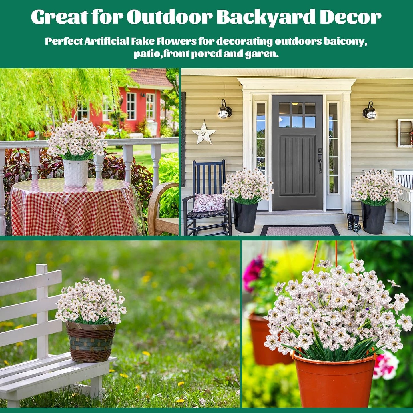 Lnoicy Artificial Greenery Plants Outdoor UV Resistant Fake Plants Boxwood Shrubs Grass,20 Bundles for Farmhouse Home Garden Office Patio Backyard Wedding and Indoor Outdoor Decoration