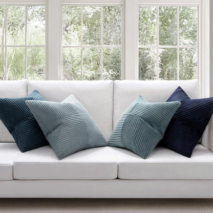 MIULEE Teal Orange Decorative Throw Pillow Covers 18x18 Inch Set of 4 Boho Corduroy Striped Cushion Cases Modern Farmhouse Patchwork Pillow Cases for Couch Sofa Bedroom Home Decor