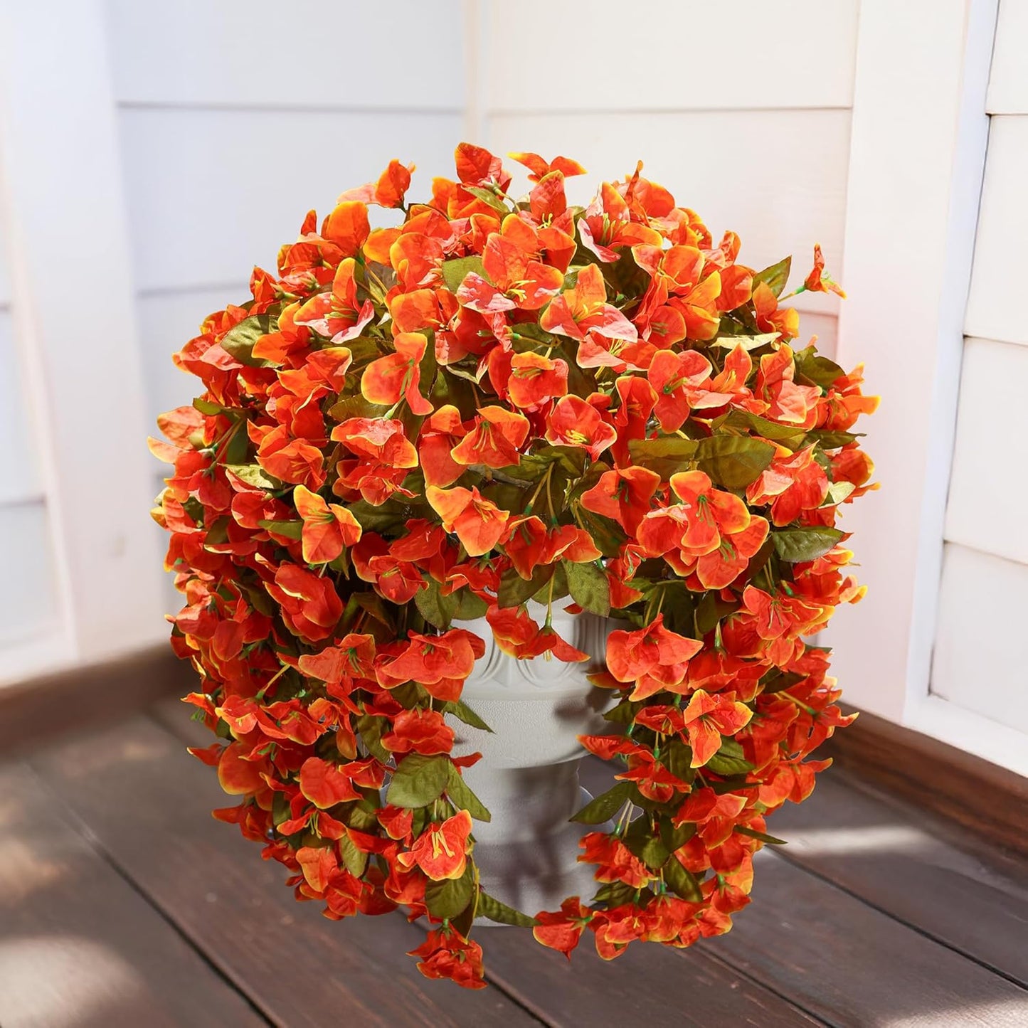 Faux Bougainvillea Artificial Flowers Plants for Outdoor Outside Decoration, 2 PCS Red Fake Flowers UV Resistant Look Real Silk Long Trailing Vines for Front Door Porch Planter Urn Patio Garden Yard