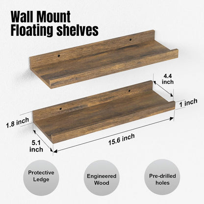 Boswillon Floating Shelves Wall Mounted Set of 2, Modern Black Wall Shelves for Storage with Lip, Display Picture Ledge Shelf for Wall Decor Bedroom Living Room Bathroom Kitchen