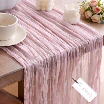 2pcs Cheesecloth Table Runner 120 Inches Pink Boho Gauze Cheese Cloth Runner 10FT Rustic Sheer Fall Table Runners for Thanksgiving Baby Shower Party Holiday Wedding Decoration