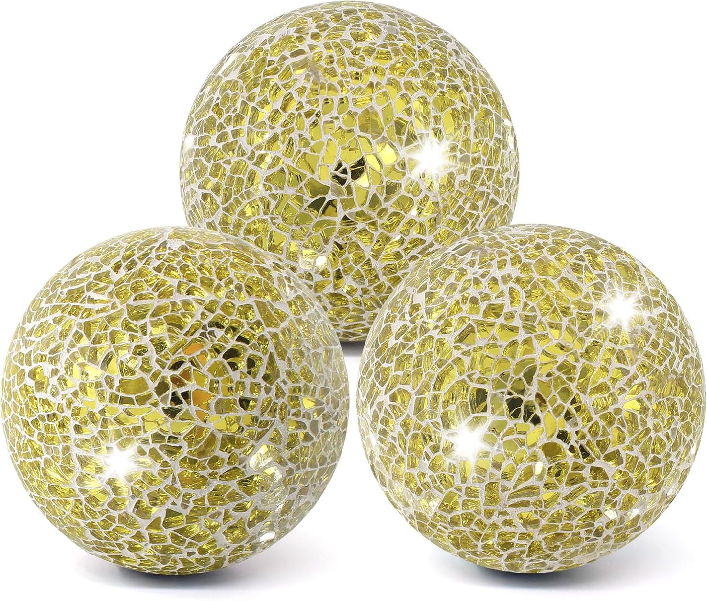3Pcs Mosaic Glass Orbs Decorative Balls Set 8.5cm/3.35inch Blue Sphere Wedding Party Home Decor Table Centerpiece