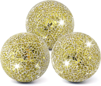 3Pcs Mosaic Glass Orbs Decorative Balls Set 8.5cm/3.35inch Blue Sphere Wedding Party Home Decor Table Centerpiece
