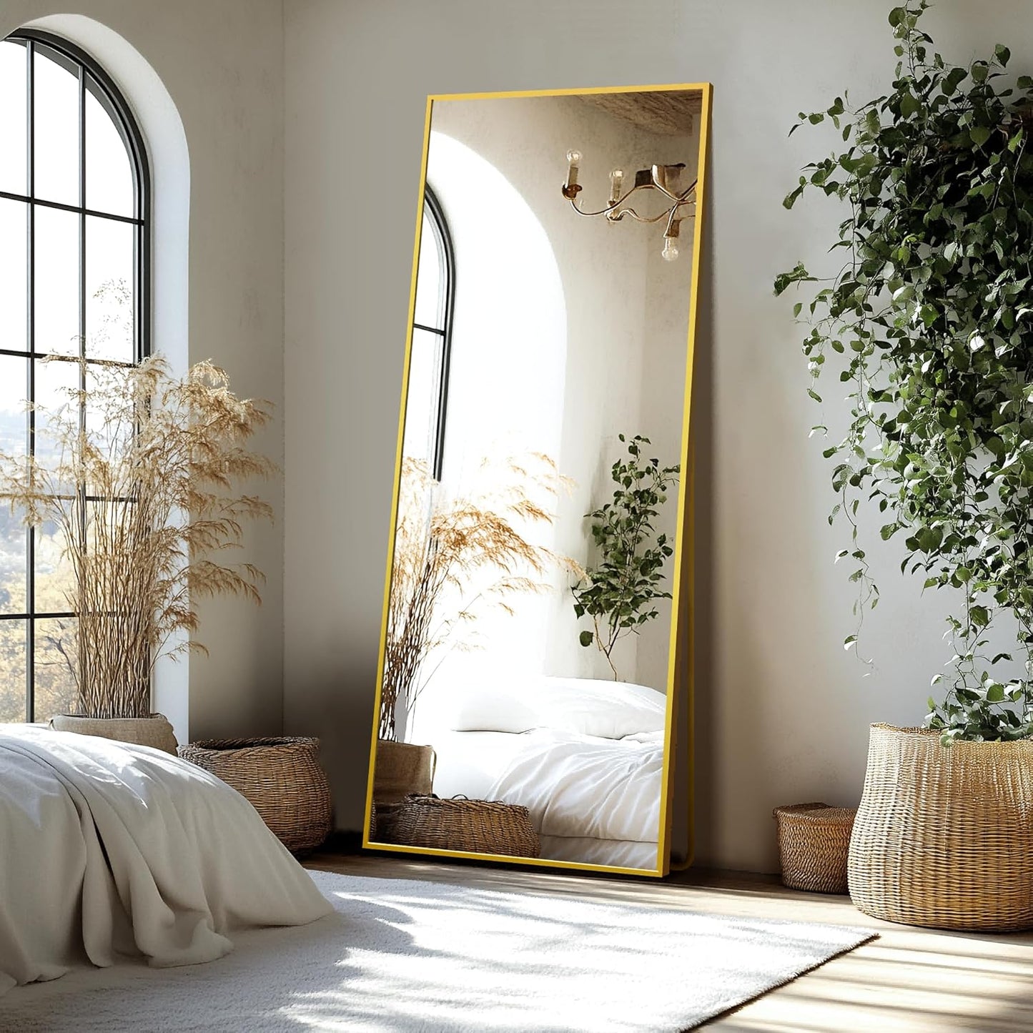 Delma Wall Full Length Mirror,Standing Mirror Full Body,Large Floor for Wall Door Bedroom Bathroom Living Room with Aluminium Frame(with Stand,56x15-Black)
