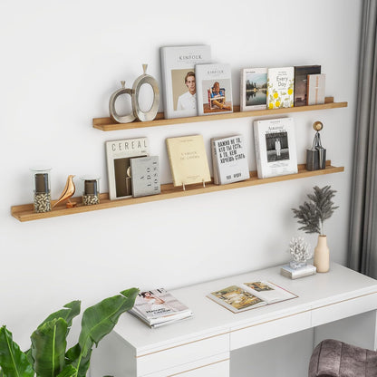 FLYJOE Picture Ledge Shelf, Floating Shelves Set of 2, Solid Pine Wood 55'' Long Large Nursery Book Shelves for Toys Storage, Kids Bookshelf for Living Room Bedroom Decor Books Photo Frames, Walnut