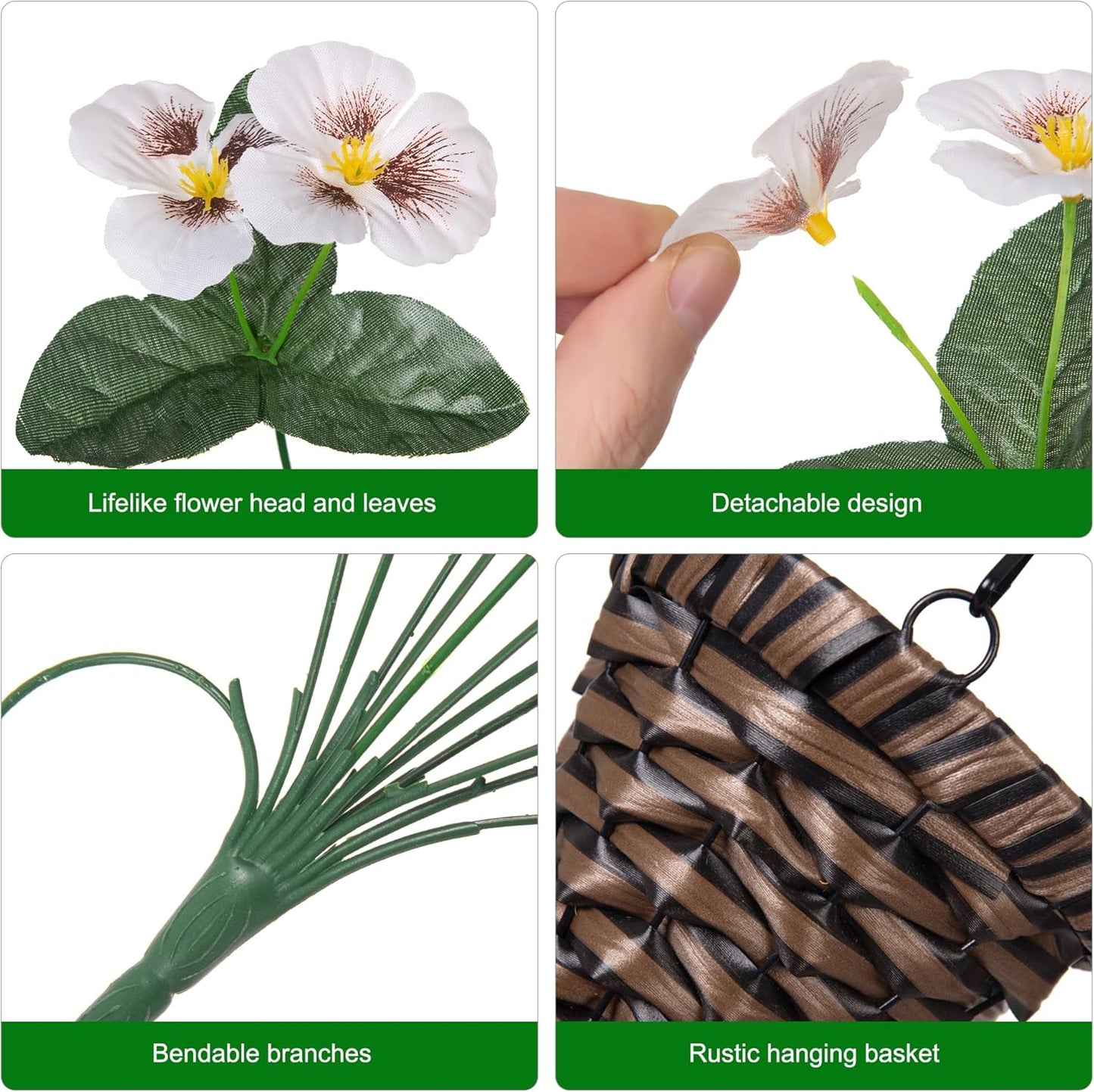 HyeFlora Artificial Flowers for Outdoors, 2pcs Faux Silk Pansies Flowers UV Resistant Fake Hanging Flower Plants for Outside Planters Porch Yard Patio Window Box (Mix Purple)