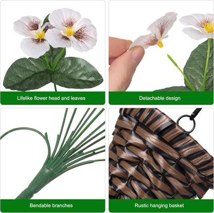 HyeFlora Artificial Flowers for Outdoors, 2pcs Faux Silk Pansies Flowers UV Resistant Fake Hanging Flower Plants for Outside Planters Porch Yard Patio Window Box (Mix Purple)