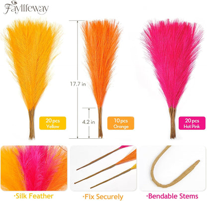 50pcs Pampas Grass 17in for Living Room Decor, Blush Pink Pampas Grass Decor, Fluffy Pink Flowers for Home Birthday Bathroom Baby Shower Wall Bow Decor(Blush & Cream & Pink)