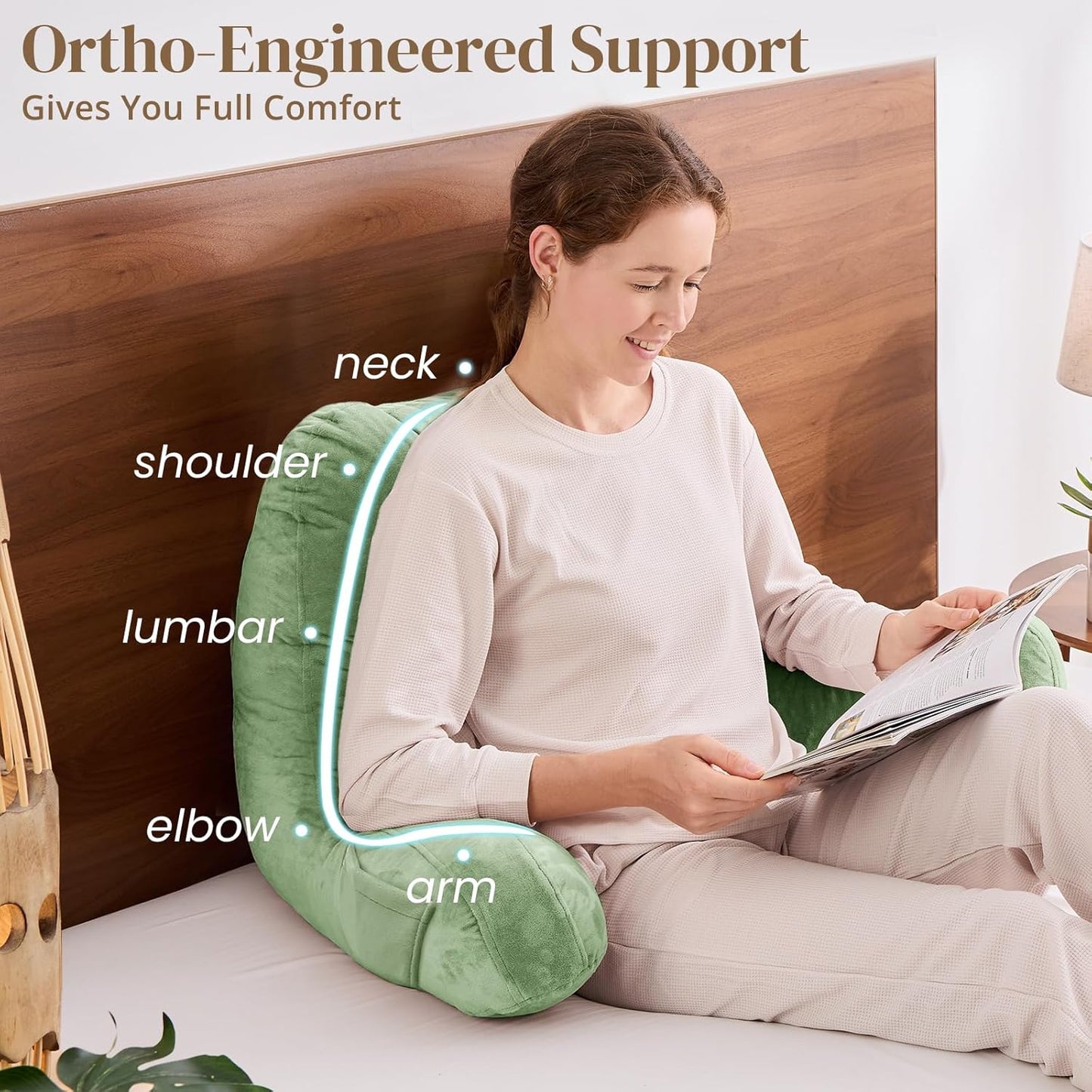 Sasttie Reading Pillows for Sitting in Bed Adult, Back Pillow Bed Sitting Up, Back-Rest Support Cushion for Sit Up on Couch, Sofa, and Floor, Dorm Essentials, Oeko-Tex Certified, Dark Grey