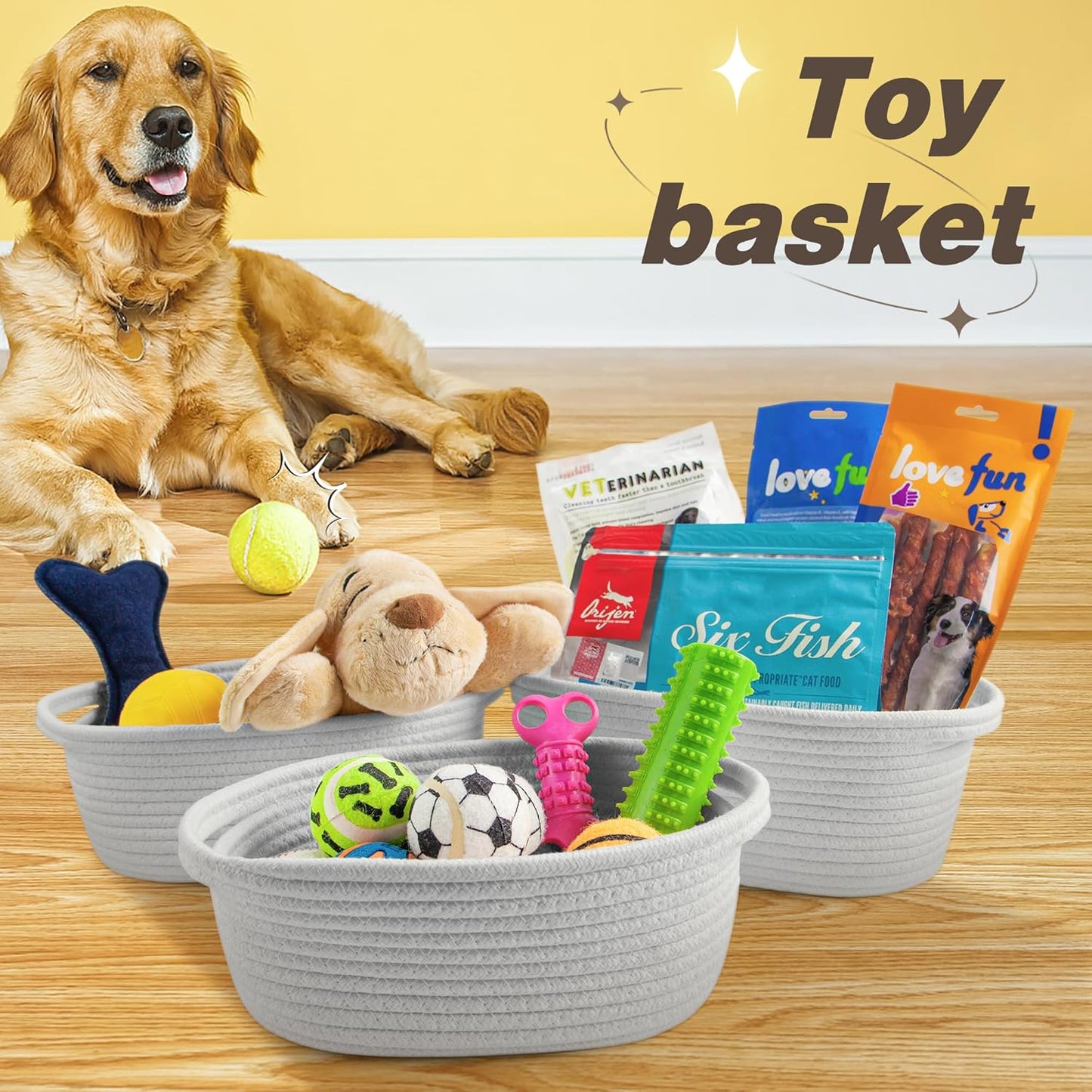 Pro Goleem Small Woven Basket with Gift Bags and Ribbons Durable Baskets for Mothers Day Gifts Empty Small Rope Basket for Storage 12"X 8" X 5" Baby Toy Baskets with Handles, White