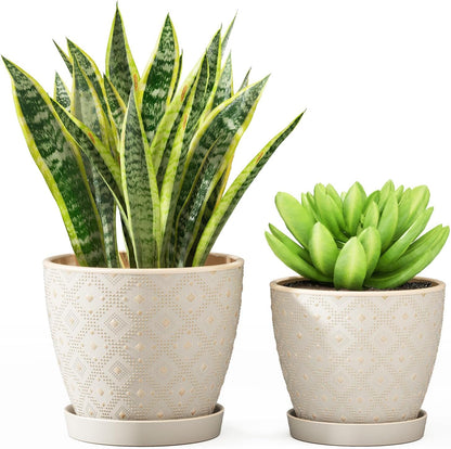 Docrin 3-Pack Ceramic Planters Set - 6.5"+5.3"+4" Dual-Tone Flower Pots with Drainage Holes, Modern Indoor Outdoor Planters for Succulents/Herbs/Large Plants, Home Office (Brownish Black & White)