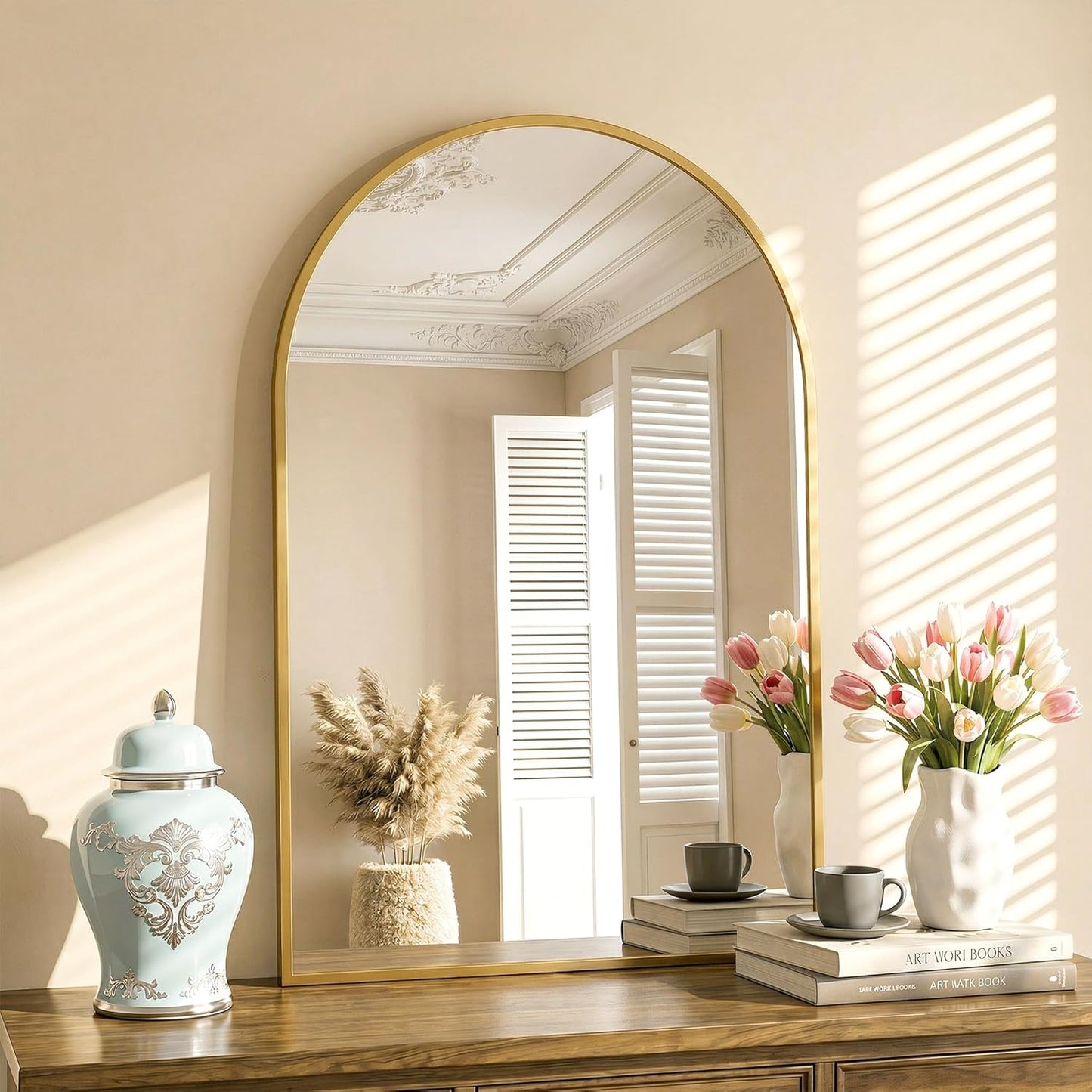 Antok Arched Bathroom Mirror, 20"x30" Wall Mounted Mirror, Vanity Mirrors for Over Sink, Aluminum Alloy Frame Bathroom Mirrors Living Room, Bedroom and Entryway, Black