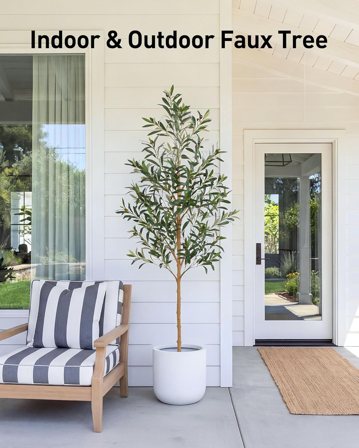 FLOWORLD 6FT Olive Trees Artificial Indoor, Tall Faux Olive Tree 6FT (72in) with Natural Wood Trunk & Realistic Olives, Stable Base, Pet Friendly Artificial Plant for Home Office, Living Room, Outdoor