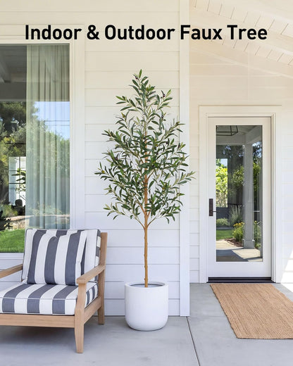 FLOWORLD 6FT Olive Trees Artificial Indoor, Tall Faux Olive Tree 6FT (72in) with Natural Wood Trunk & Realistic Olives, Stable Base, Pet Friendly Artificial Plant for Home Office, Living Room, Outdoor